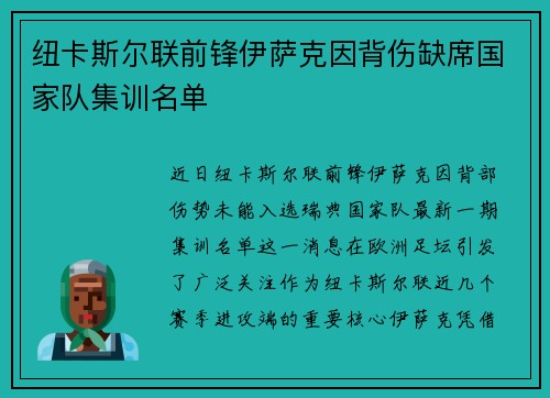 纽卡斯尔联前锋伊萨克因背伤缺席国家队集训名单